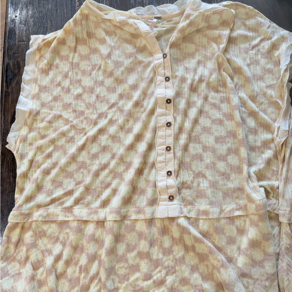 Free People light pink and Cream Patterned Button-Front short dress